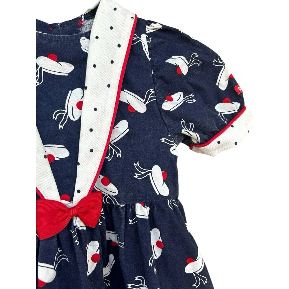 Vintage OshKosh Sailor Beret Hat Girls Dress RARE 4T USA‎ Red White Blue Cotton